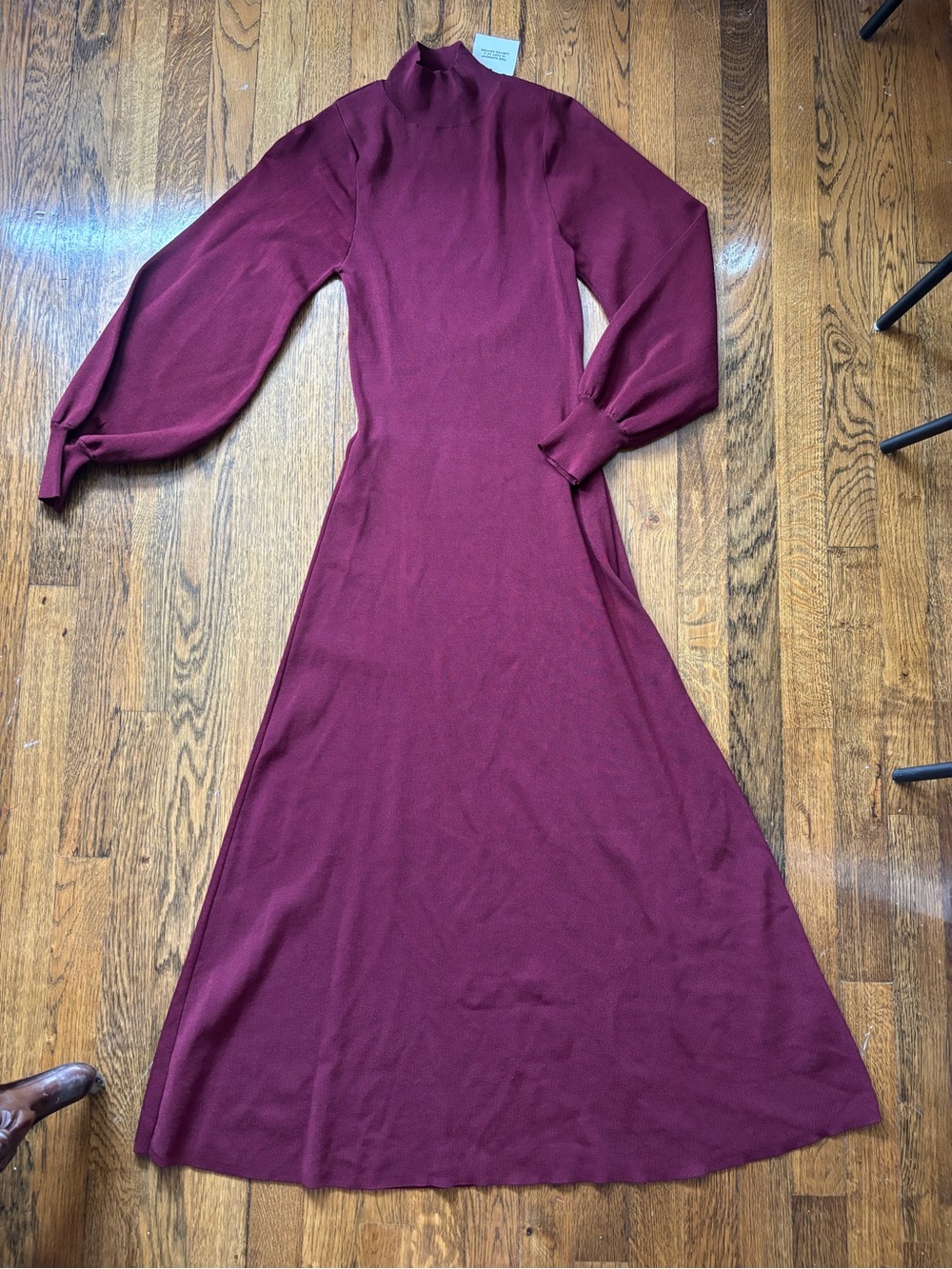Zara Maroon Knit Sweater Dress Balloon Sleeves Open Back